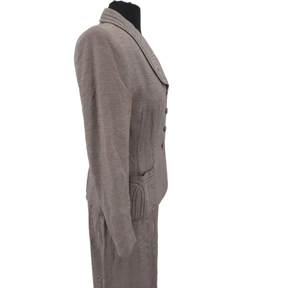 VTG 40s Brown Houndstooth Gabardine Blazer Pencil Skirt Suit Set Size S Neutral - Picture 5 of 11